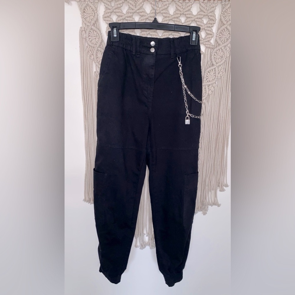 Bershka cargo pants with chain and lock curvy black S size 4 Billie Eilish style